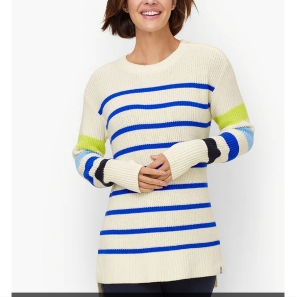 Talbots MULTI STRIPE CREWNECK HIGH-LOW SWEATER - Picture 1 of 4